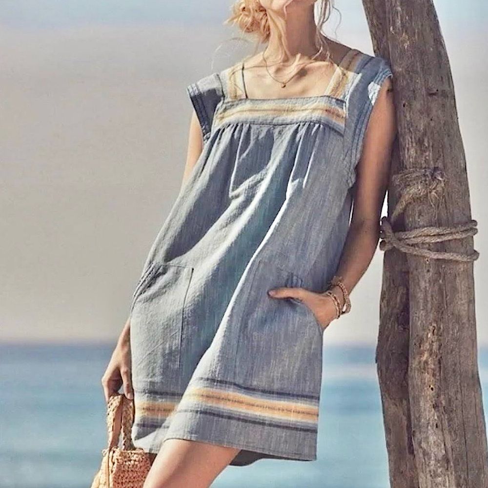 Faherty Hailee Chambray Cotton Huipile Dress Size Medium